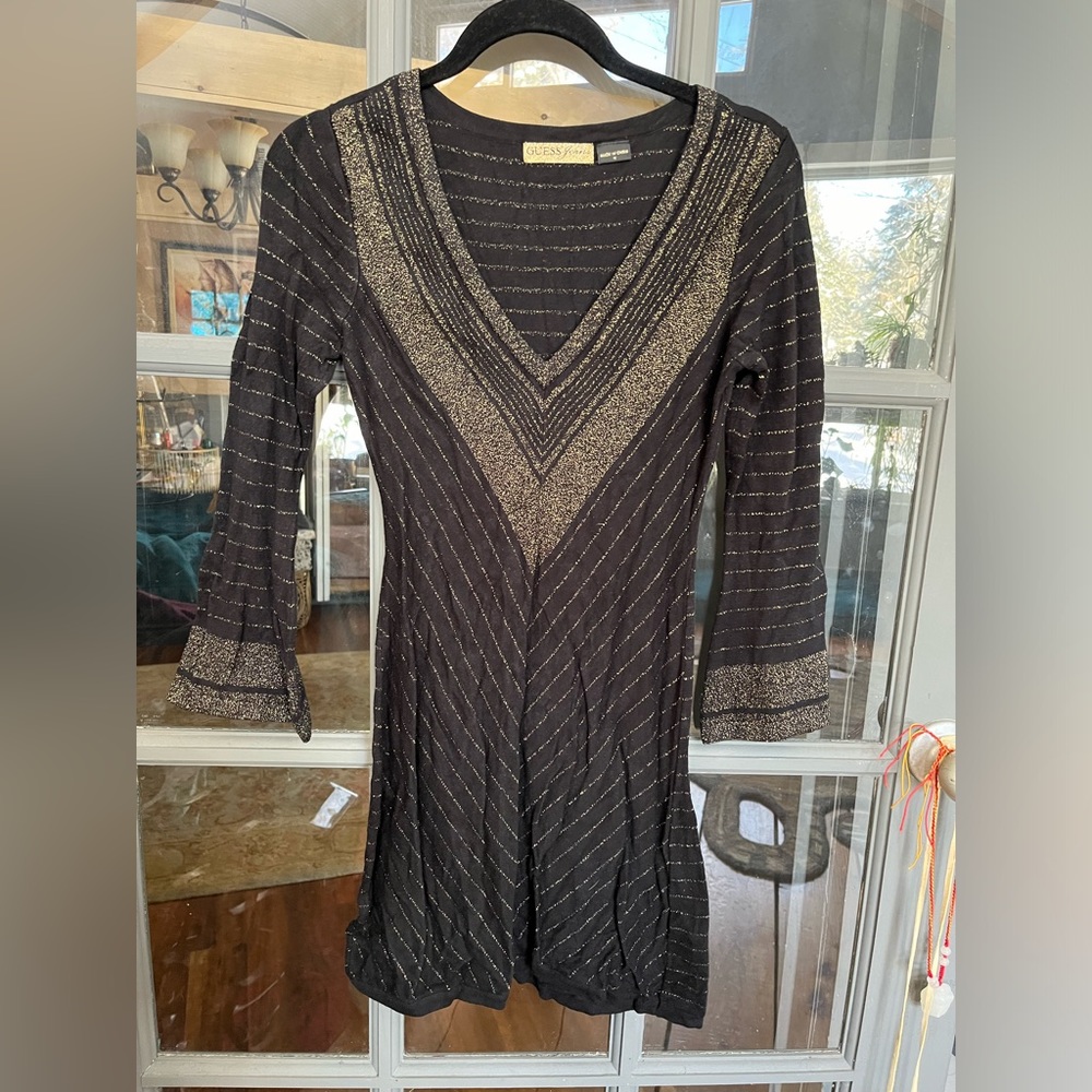 Guess black and gold sweater dress